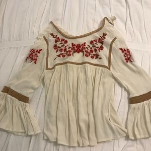Cream Embroidered Floral Shirt